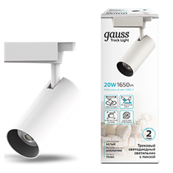Gauss Светильник трековый цилиндр 20W 1760lm 4000K 180-220V IP20 65*206мм белый линза 36? LED TR083 - фото 112492