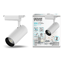 Gauss Светильник трековый цилиндр 32W 2750lm 4000K 180-240V IP20 75*220мм белый угол 24? LED TR072 - фото 112555