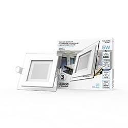 Gauss Светодиодный встраиваемый светильник, квадратный с декоративным стеклом, 6W 4000K 1/40 948111206 - фото 115292