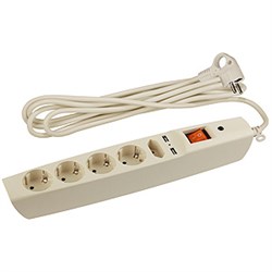 ЭРА SFU-5es-2m-I Слоновая кость Сетевой фильтр надежная защита, с защитным шторками, с выключателем, 5гн+2USB, 2м,, 10А, шторки C0043328 - фото 118284