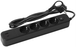 ЭРА Сетевой фильтр USF-4es-1,5m-2xUSBAC-B с базовой защитой с заземлением с выкл. 4 розетки+2xUSBA+C 3,1A 1,5м 10А Б0059572 - фото 118308