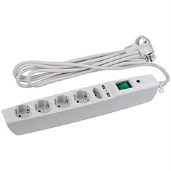 ЭРА SFU-5es-2m-W Белый Сетевой фильтр надежная защита, с защитными шторками, с выключателем, 5гн+2USB, 2м,, 10А, шторки C0043327 - фото 118318