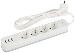 ЭРА Сетевой фильтр USF-4es-3m-3xUSBA-W с базовой защитой с заземлением с выключателем 4 розетки+3xUSBA 3,1A 3м 10А белый Б0059569 - фото 118416