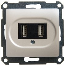 GLOSSA USB РОЗЕТКА, 5В /1400 мА, 2 х 5В /700 мА, механизм, ПЕРЛАМУТРОВЫЙ - фото 12659