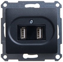 GLOSSA USB РОЗЕТКА, 5В /1400 мА, 2 х 5В /700 мА, механизм, АНТРАЦИТ - фото 12692