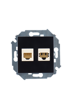Simon 15 Черная Розетка ТЛФ + комп RJ11+RJ45 кат.5е - фото 23493