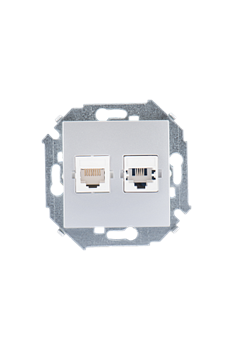 Simon 15 Алюминий Розетка ТЛФ + комп RJ11+RJ45 кат.5е - фото 23494