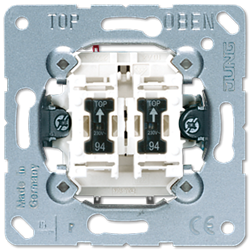 Механизм выключателя двухклавишного с подсветкой, 10 А / 250 В Jung A500 Белый 505u5 - фото 27234