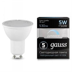 Gauss Лампа MR16 5W 530lm 4100K GU10 диммируемая LED 101506205-D - фото 33845