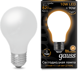 Лампа Gauss LED Filament A60 OPAL E27 10W 2700К 1/10/40 - фото 33899