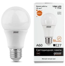 Gauss Лампа Elementary A60 10W 880lm 3000K Е27 LED 23210 - фото 33939