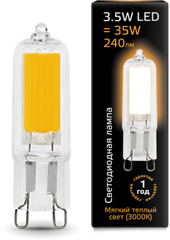 Лампа Gauss LED G9 AC220-240V 3.5W 3000K Glass 1/10/200 - фото 33954