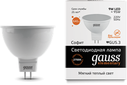 Gauss Лампа Elementary MR16 9W 640lm 3000K GU5.3 LED 13519 - фото 34017