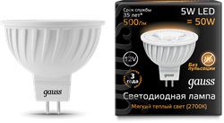 Gauss Лампа MR16 12V 5W 500lm 3000K GU5.3 LED 201505105 - фото 34039