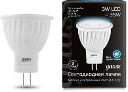 Лампа Gauss LED D35*45 3W MR11 GU4 4100K 1/10/100 - фото 34044