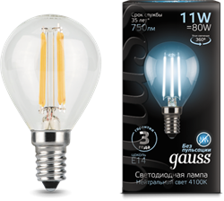 Лампа Gauss LED Filament Шар E14 11W 750lm 4100K 1/10/50 - фото 34080