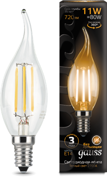 Gauss Лампа Filament Свеча на ветру 11W 810lm 2700К Е14 LED 104801111 - фото 34083