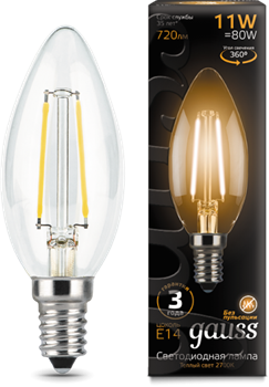 Лампа Gauss LED Filament Свеча E14 11W 720lm 2700К 1/10/50 - фото 34085