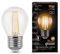 Лампа Gauss LED Filament Globe E27 9W 2700K 1/10/50 - фото 34096