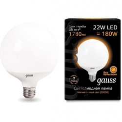 Gauss Лампа G125 22W 1800lm 3000K E27 LED 105102122 - фото 34113