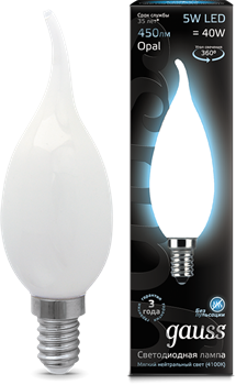 Gauss Лампа Filament Свеча на ветру 5W 450lm 4100К Е14 milky LED 104201205 - фото 34129