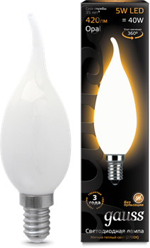 Gauss Лампа Filament Свеча на ветру 5W 420lm 2700К Е14 milky LED 104201105 - фото 34130