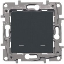 Legrand Etika антрацит переключатель 2-клавишный с подсветкой, 10А, авт. клем 672616 - фото 61818