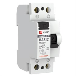 Выключатель дифференциального тока EKF Basic ВДТ-40 2П 25А 30мА elcb-2-25-30e-sim, тип AC - фото 67455