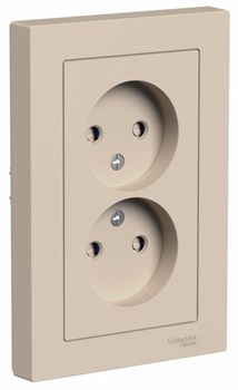 Systeme Electric AtlasDesign песочный розетка двойная без заземления, со шторками, 16А, в сборе ATN001222 - фото 70864