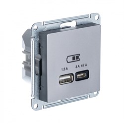 Systeme Electric AtlasDesign сталь USB розетка A + тип-C 45W высокоскор.заряд. QC, PD, механизм ATN000929 - фото 71154