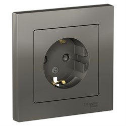 Systeme Electric AtlasDesign сталь розетка с заземлением, со шторками, 16А, в сборе ATN000944 - фото 71194