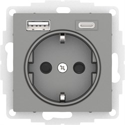 Systeme Electric AtlasDesign сталь розетка 16А с USB A+C (5В/2,4А/3 А, 2х5В/1,5А), мех ATN000932 - фото 71210