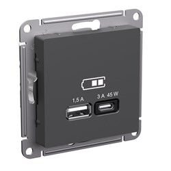 Systeme Electric AtlasDesign базальт розетка USB A + тип-C 45Вт высокоскор.заряд. QC, PD, механизм ATN001429 - фото 71242