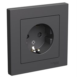 Systeme Electric AtlasDesign базальт розетка с заземлением, со шторками, 16А, в сборе ATN001444 - фото 71245