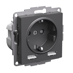 Systeme Electric AtlasDesign базальт розетка 16А с 2 USB A+A, 5В/2,4А, 2х5В/1,2А, механизм ATN001430 - фото 71263