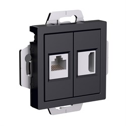 Systeme Electric AtlasDesign карбон розетка двойная HDMI+RJ45, кат.5Е, механизм ATN001082 - фото 71278