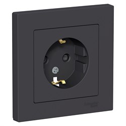 Systeme Electric AtlasDesign карбон розетка с заземлением, со шторками, 16А, в сборе ATN001044 - фото 71305