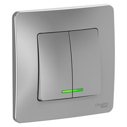 Blanca внутренняя алюминий выключатель 2-клавишный с подсветкой, 10А, 250B BLNVS010513 - фото 72347