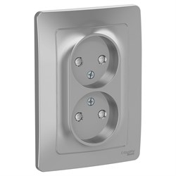 Blanca внутренняя алюминий розетка 2-ая без заземления со шторками, 16А, 250В BLNRS000123 - фото 72354