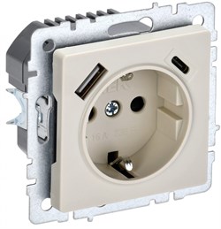 IEK Brite Base бежевый розетка с заземлением и шторками, 16А с USB A+C 18Вт BR-R14-16-U22-018-K10 - фото 73310