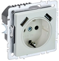 IEK Brite Base жемчуг розетка с заземлением и шторками, 16А с USB A+A 2,1А BR-R14-16-U21-D21-K36 - фото 73699