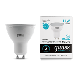 Gauss Лампа Elementary MR16 11W 850lm 4100K GU10 LED 13621 - фото 89373