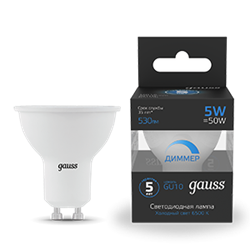 Gauss Лампа MR16 5W 530lm 6500K GU10 диммируемая LED 1/10/100 101506305-D - фото 89424