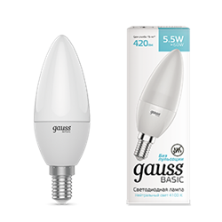 Gauss Лампа Basic Свеча 5,5W 420lm 4100K E14 LED 1033126 - фото 89592