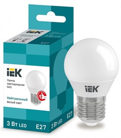 IEK Лампа светодиодная ECO G45 шар 3Вт 230В 4000К E27 LLE-G45-3-230-40-E27 - фото 89841