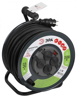 ЭРА Удлинитель силовой RMx-4es-3x2.5-50m-IP44(KG) на металлической катушке с заземлением с выключателем 4 розетки 50м КГ Б0052919 - фото 93173