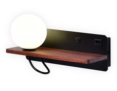Ambrella Настенный светильник с выключателем, USB портом и полкой FW521 BK/DW черный/темное дерево G9 max 40W 280*100*125 (лампа LED G9 5W 4200K в ком FW521 Ambrella Настенный светильник с выключателем, USB портом и полкой FW521 BK/DW черный/темное дерево G9 max 40W 280*100*125 (лампа LED G9 5W 4200K в ком FW521