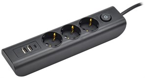 IEK MODERN Удлинитель У03В с/з 2м 3х1мм2 16А/250В USBх3 чер. WYP12-16-03-02-ZKU-K02