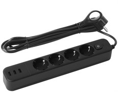 ЭРА Сетевой фильтр USF-4es-1,5m-3xUSBA-B с базовой защитой с заземлением с выключателем 4 розетки+3xUSBA 3,3A 1,5м 10А Б0059568