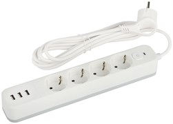 ЭРА Сетевой фильтр USF-4es-1,5m-3xUSBA-W с базовой защитой с заземлением с выключателем 4 розетки+3xUSBA 3,1A 1,5м 10А Б0059567